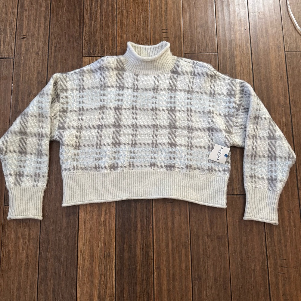 NWT Arizona Jean Co Multi Colored Plaid Sweater Turtleneck Size M/L